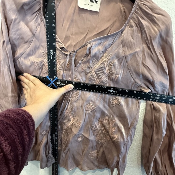 Savanna Jane Blouse Embroidered Aztec Long Sleeve Boho Hippie Satin Small - Picture 7 of 7